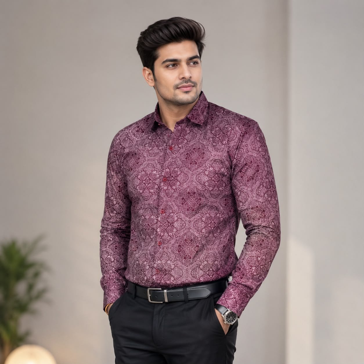 Hunter's men mahroon printed shirts A2