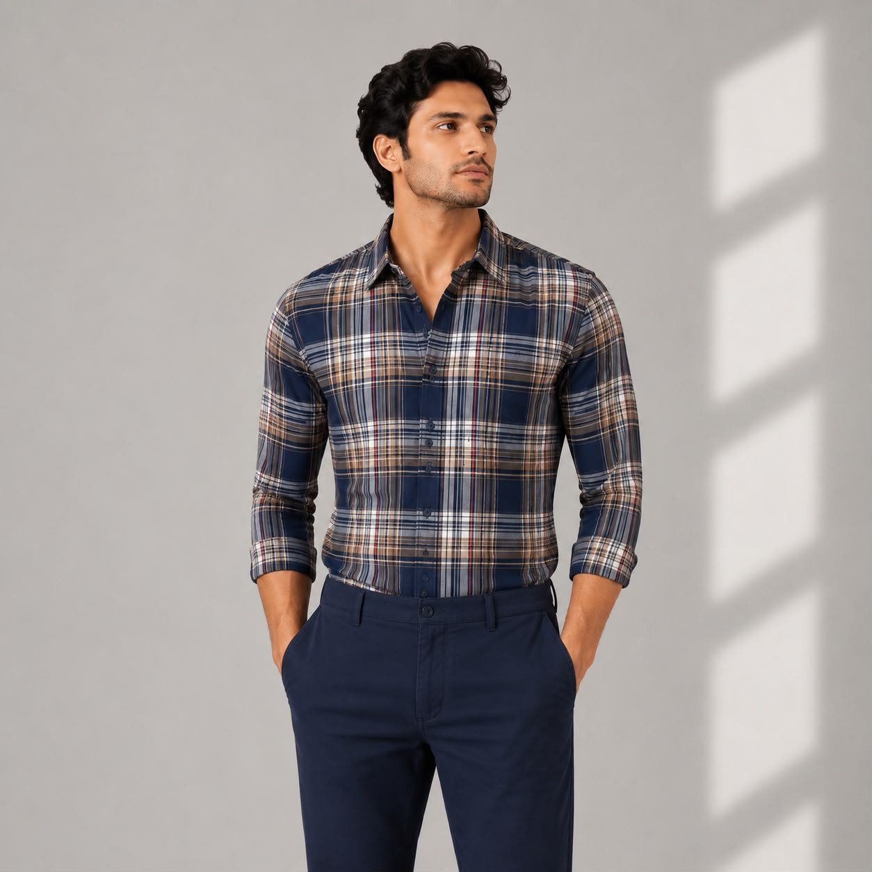 Hunter navy brown check shirt C2