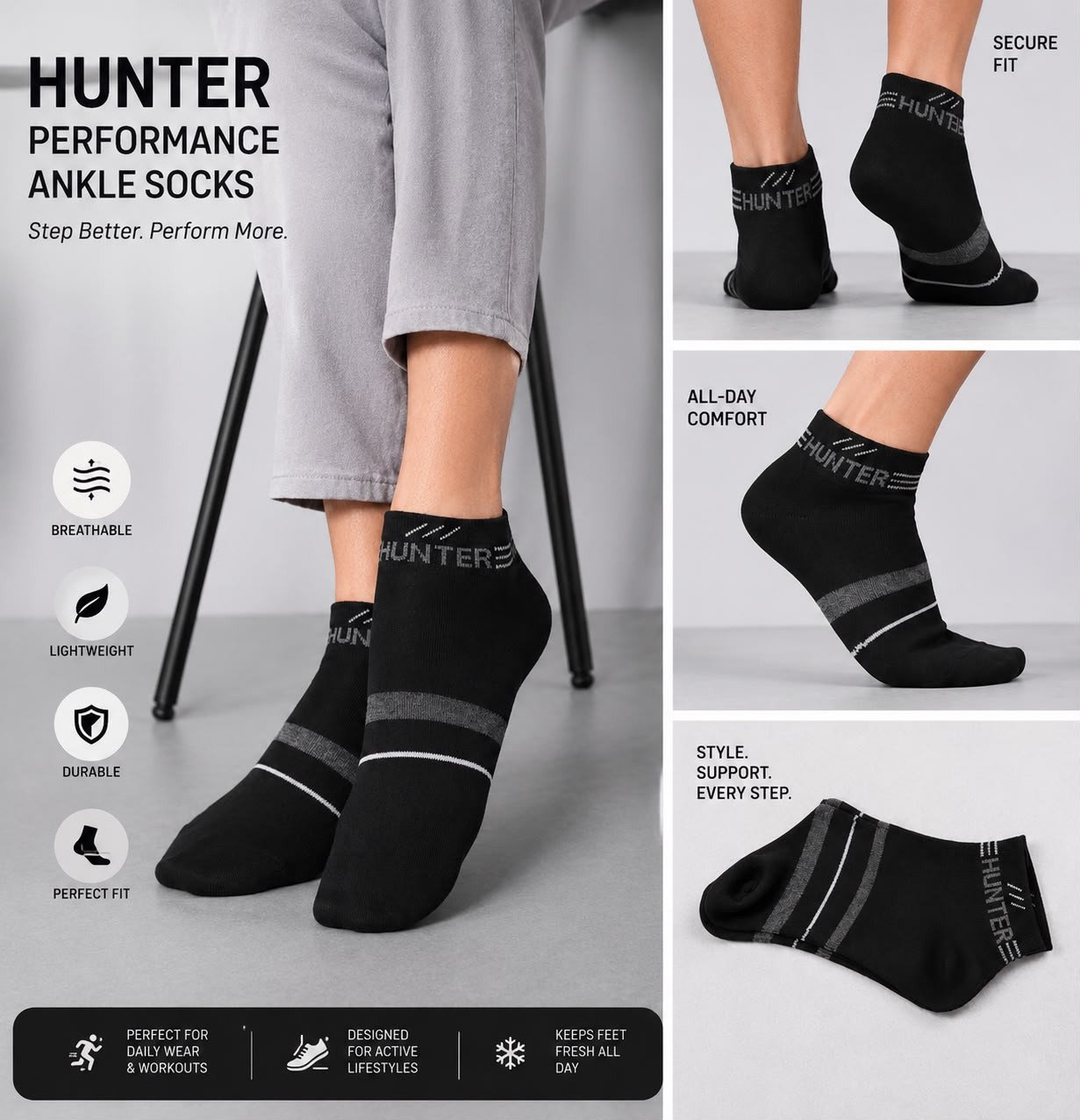 Hunter Man's black Ankle Sock