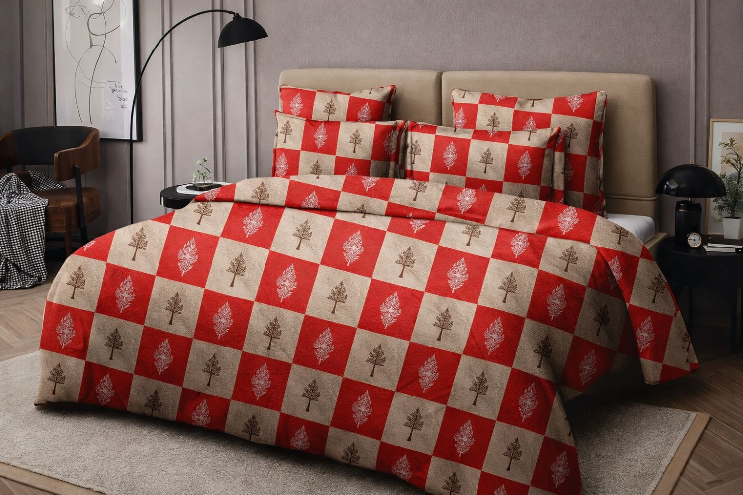 Hunter Red & beige checkered bedsheet