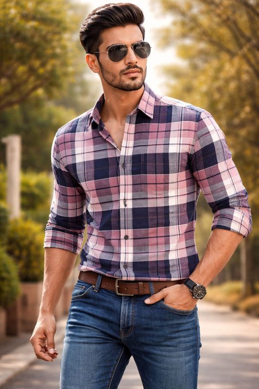 Hunter man's pink check shirt