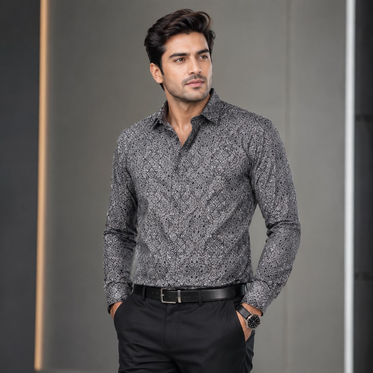 Hunter's men dark green printed shirts A2